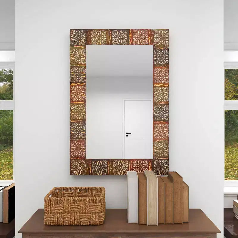 Metal Floral Wall Mirror with Embossed Metal Multi Colored - Olivia & May
