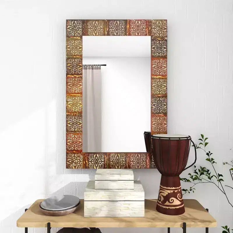 Metal Floral Wall Mirror with Embossed Metal Multi Colored - Olivia & May