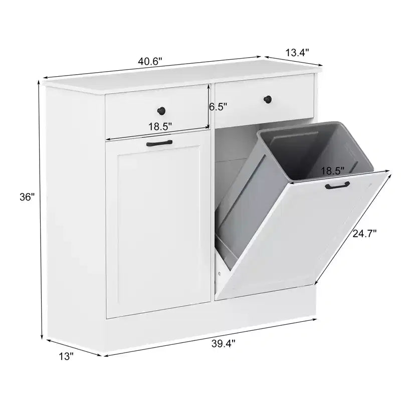Storage Cabinet, 20 Gallon Double Tilt Trash Can Cabinet with Deodorizing Function and Hidden Drawer, Space Saving Home Kitchen Furniture