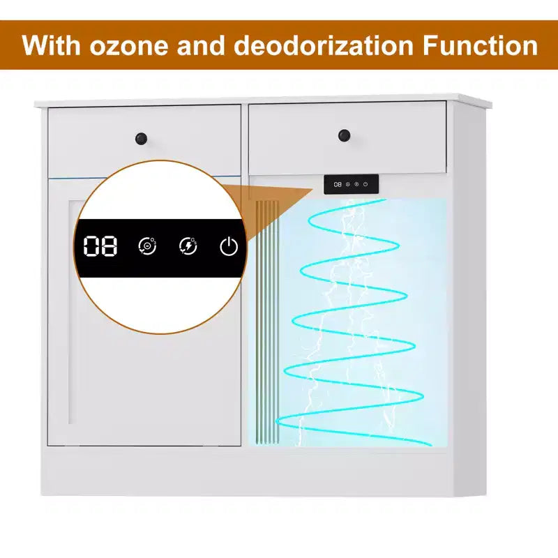 Storage Cabinet, 20 Gallon Double Tilt Trash Can Cabinet with Deodorizing Function and Hidden Drawer, Space Saving Home Kitchen Furniture