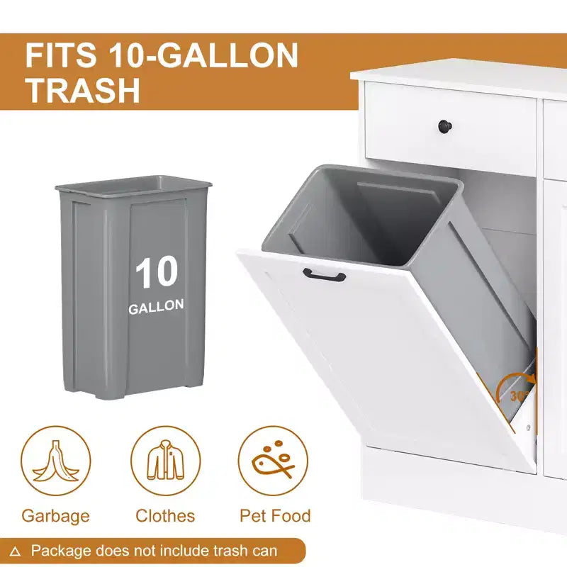 Storage Cabinet, 20 Gallon Double Tilt Trash Can Cabinet with Deodorizing Function and Hidden Drawer, Space Saving Home Kitchen Furniture