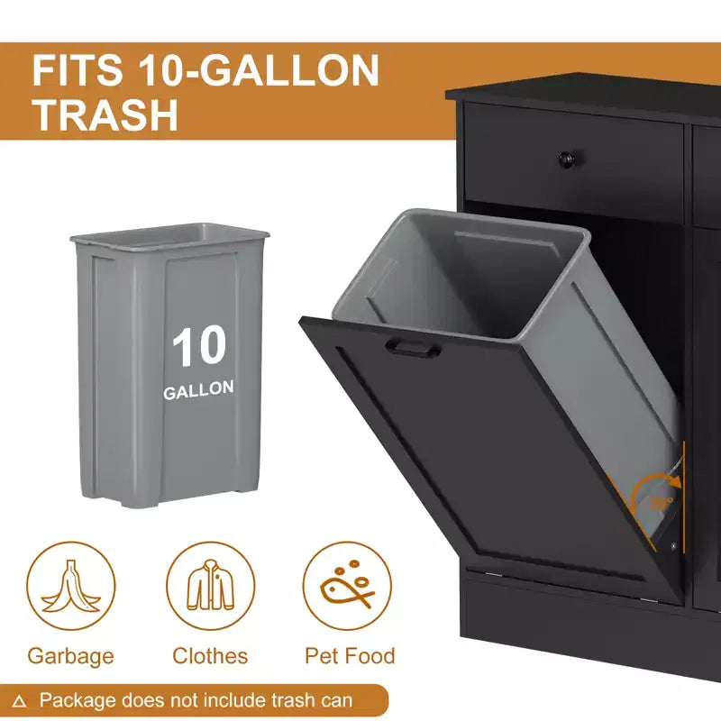 Storage Cabinet, 20 Gallon Double Tilt Trash Can Cabinet with Deodorizing Function and Hidden Drawer, Space Saving Home Kitchen Furniture