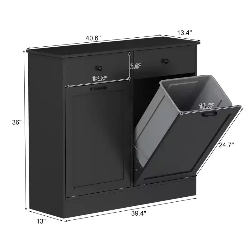 Storage Cabinet, 20 Gallon Double Tilt Trash Can Cabinet with Deodorizing Function and Hidden Drawer, Space Saving Home Kitchen Furniture