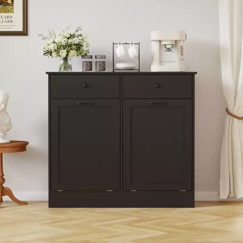 Storage Cabinet, 20 Gallon Double Tilt Trash Can Cabinet with Deodorizing Function and Hidden Drawer, Space Saving Home Kitchen Furniture