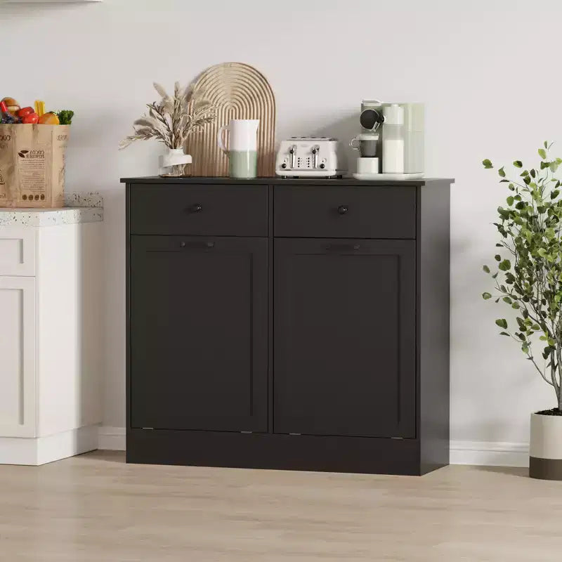 Storage Cabinet, 20 Gallon Double Tilt Trash Can Cabinet with Deodorizing Function and Hidden Drawer, Space Saving Home Kitchen Furniture