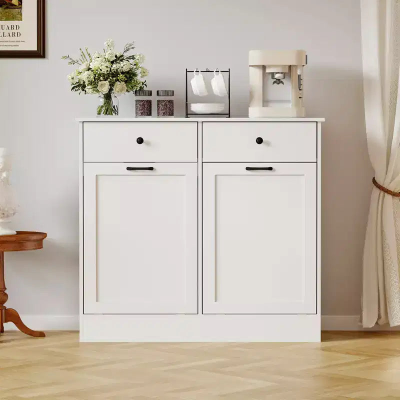 Storage Cabinet, 20 Gallon Double Tilt Trash Can Cabinet with Deodorizing Function and Hidden Drawer, Space Saving Home Kitchen Furniture