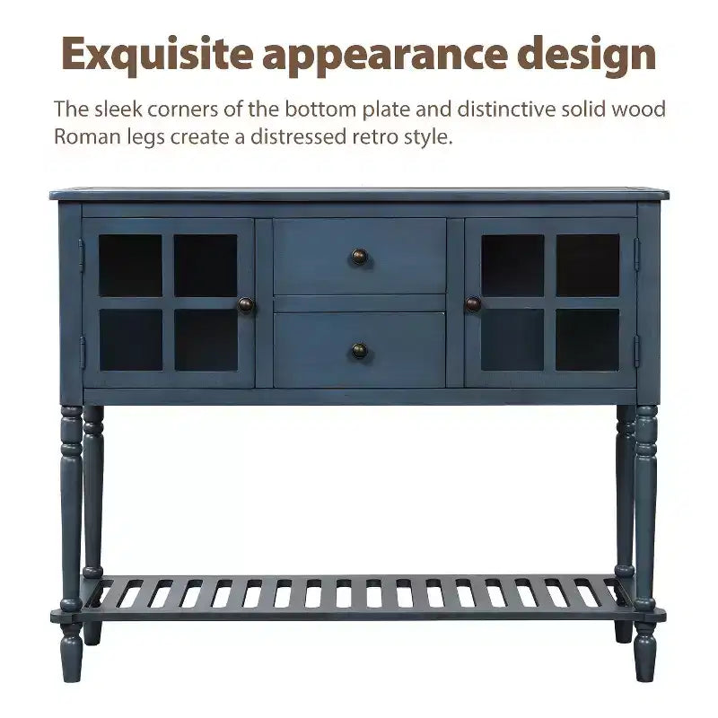 Farmhouse Entryway Table with Bottom Shelf, Console Table with 2 Drawers and 2 Glass Doors, Entry Table for Living Room, Entryway, Hallway