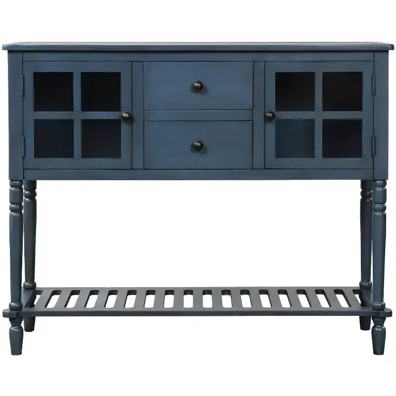 Farmhouse Entryway Table with Bottom Shelf, Console Table with 2 Drawers and 2 Glass Doors, Entry Table for Living Room, Entryway, Hallway