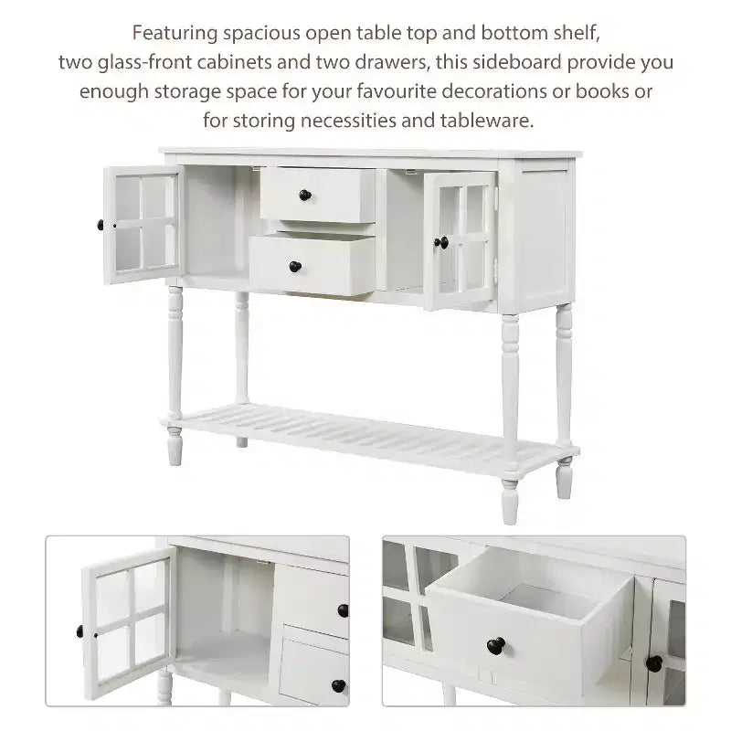 Farmhouse Entryway Table with Bottom Shelf, Console Table with 2 Drawers and 2 Glass Doors, Entry Table for Living Room, Entryway, Hallway