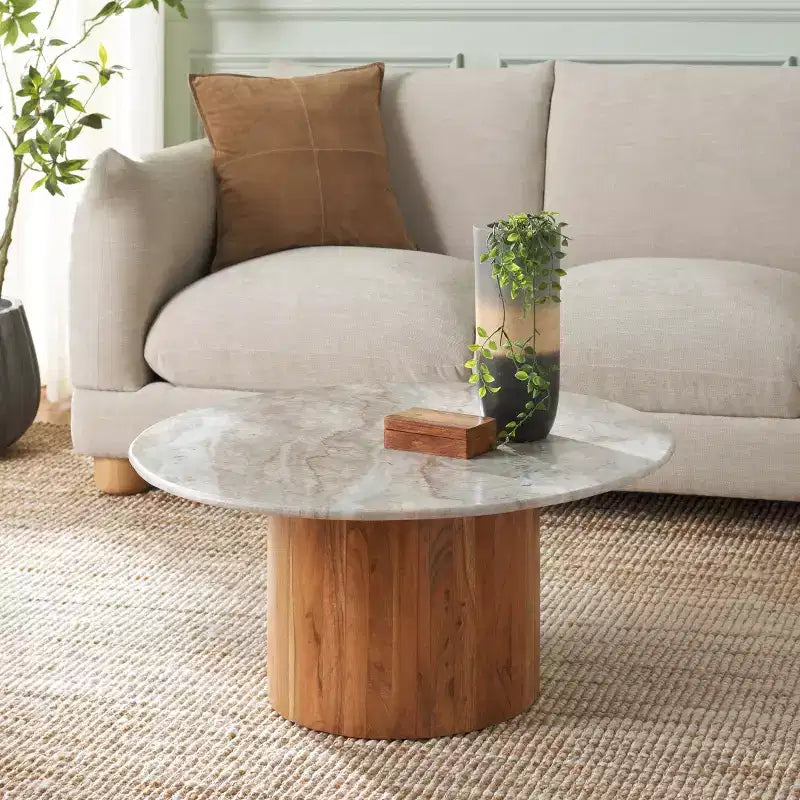 Augsburg Marble Coffee Table - COF2900A-2BX - Off White/Walnut