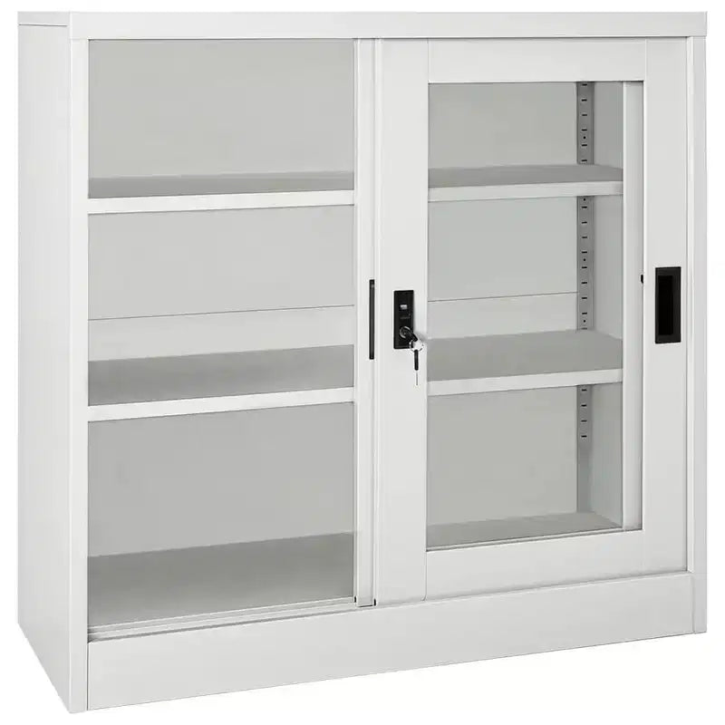 Sliding Door Cabinet White Steel Medium Locks