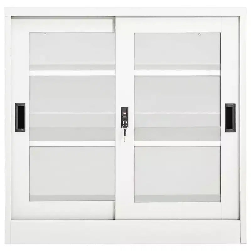 Sliding Door Cabinet White Steel Medium Locks