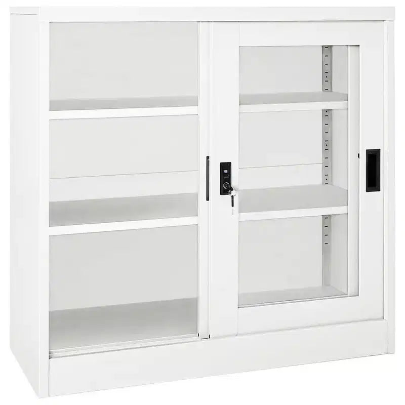 Sliding Door Cabinet White Steel Medium Locks