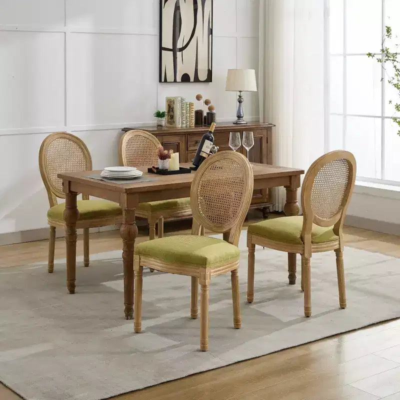 Sleek King Louis Chairs with Rattan Back,Set of 2,Soft Linen Dining Chairs with Rubberwood Legs,French Style Side Chairs,Home Decor