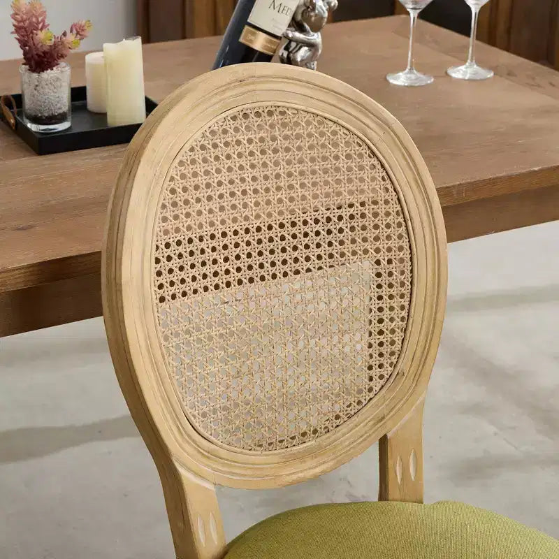 Sleek King Louis Chairs with Rattan Back,Set of 2,Soft Linen Dining Chairs with Rubberwood Legs,French Style Side Chairs,Home Decor