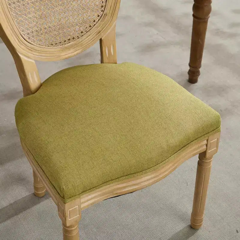 Sleek King Louis Chairs with Rattan Back,Set of 2,Soft Linen Dining Chairs with Rubberwood Legs,French Style Side Chairs,Home Decor