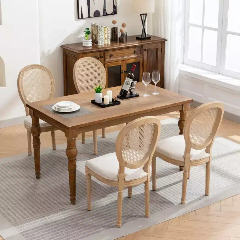 Sleek King Louis Chairs with Rattan Back,Set of 2,Soft Linen Dining Chairs with Rubberwood Legs,French Style Side Chairs,Home Decor