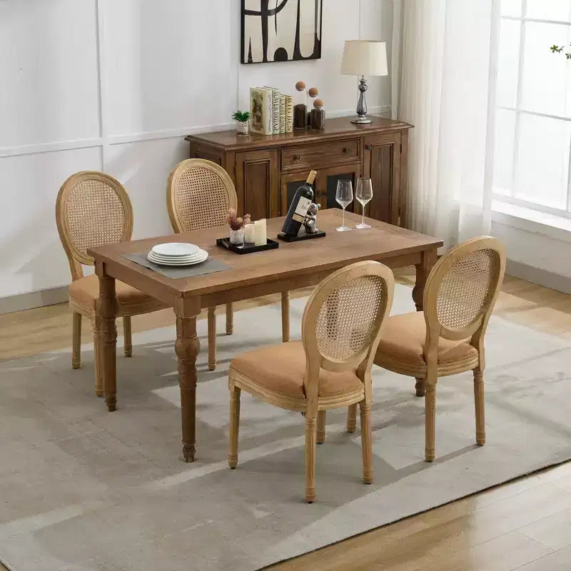 Sleek King Louis Chairs with Rattan Back,Set of 2,Soft Linen Dining Chairs with Rubberwood Legs,French Style Side Chairs,Home Decor