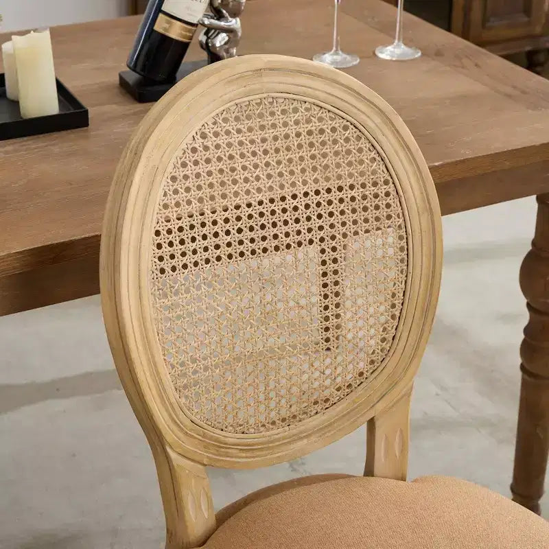 Sleek King Louis Chairs with Rattan Back,Set of 2,Soft Linen Dining Chairs with Rubberwood Legs,French Style Side Chairs,Home Decor