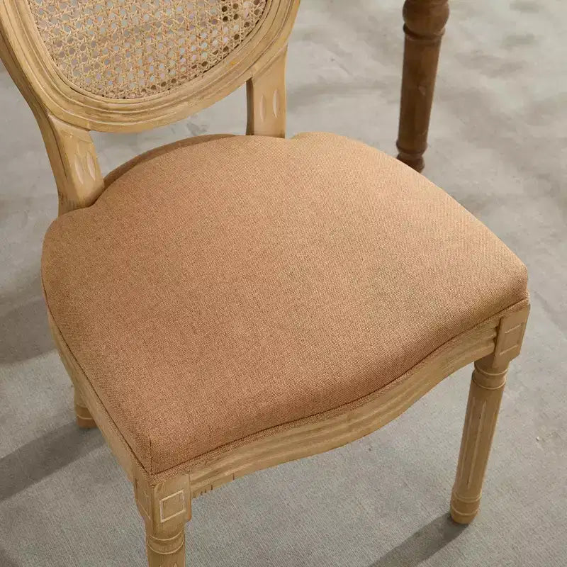 Sleek King Louis Chairs with Rattan Back,Set of 2,Soft Linen Dining Chairs with Rubberwood Legs,French Style Side Chairs,Home Decor
