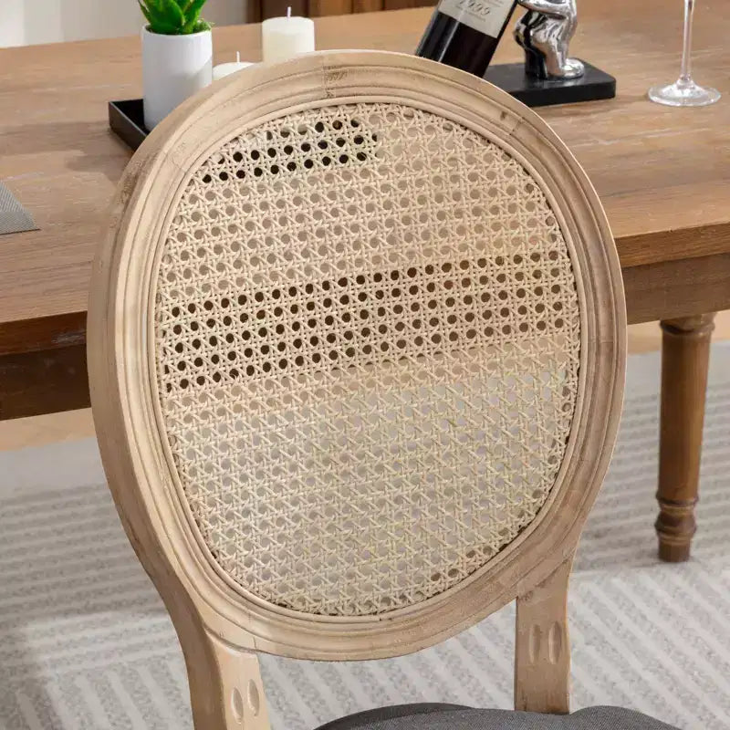 Sleek King Louis Chairs with Rattan Back,Set of 2,Soft Linen Dining Chairs with Rubberwood Legs,French Style Side Chairs,Home Decor