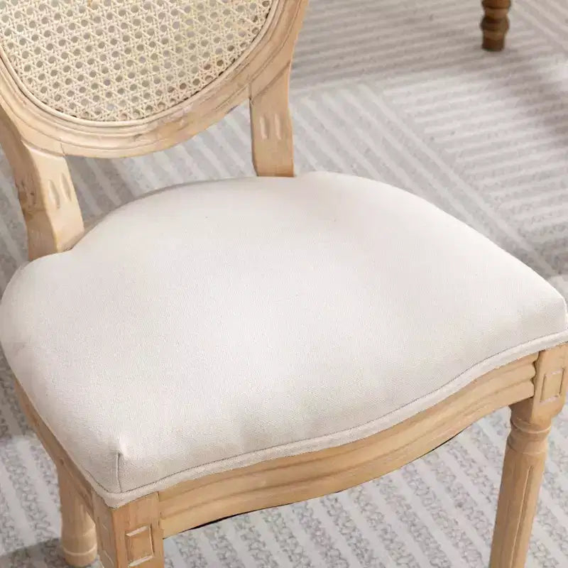 Sleek King Louis Chairs with Rattan Back,Set of 2,Soft Linen Dining Chairs with Rubberwood Legs,French Style Side Chairs,Home Decor