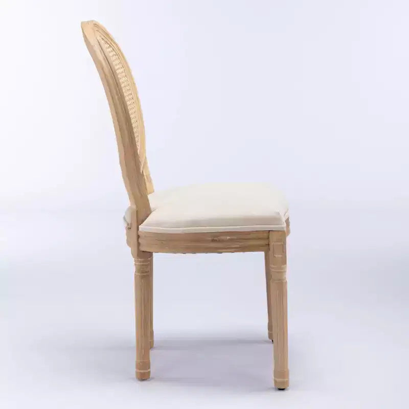 Sleek King Louis Chairs with Rattan Back,Set of 2,Soft Linen Dining Chairs with Rubberwood Legs,French Style Side Chairs,Home Decor