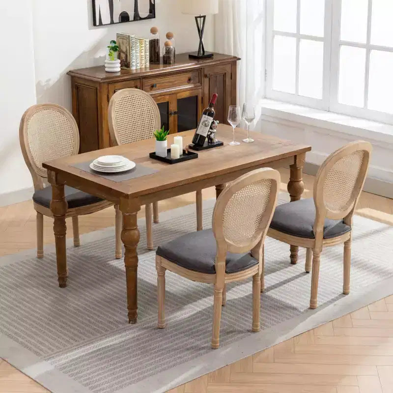 Sleek King Louis Chairs with Rattan Back,Set of 2,Soft Linen Dining Chairs with Rubberwood Legs,French Style Side Chairs,Home Decor