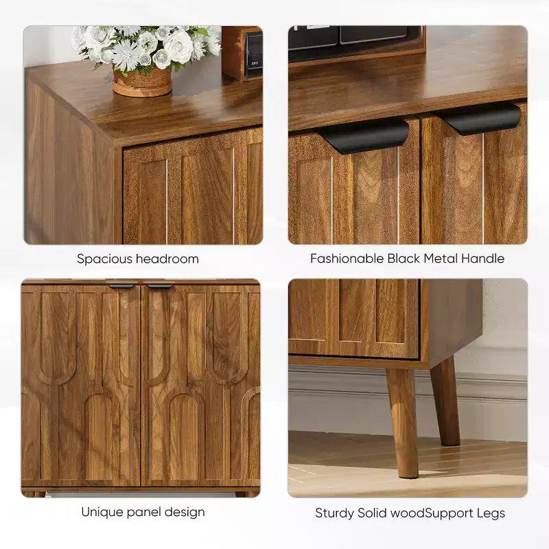 Mid-Century Modern Accent Storage Cabinet with Doors and Shelves, Small Sideboard Kitchen or Living Room Cabinet Organizer