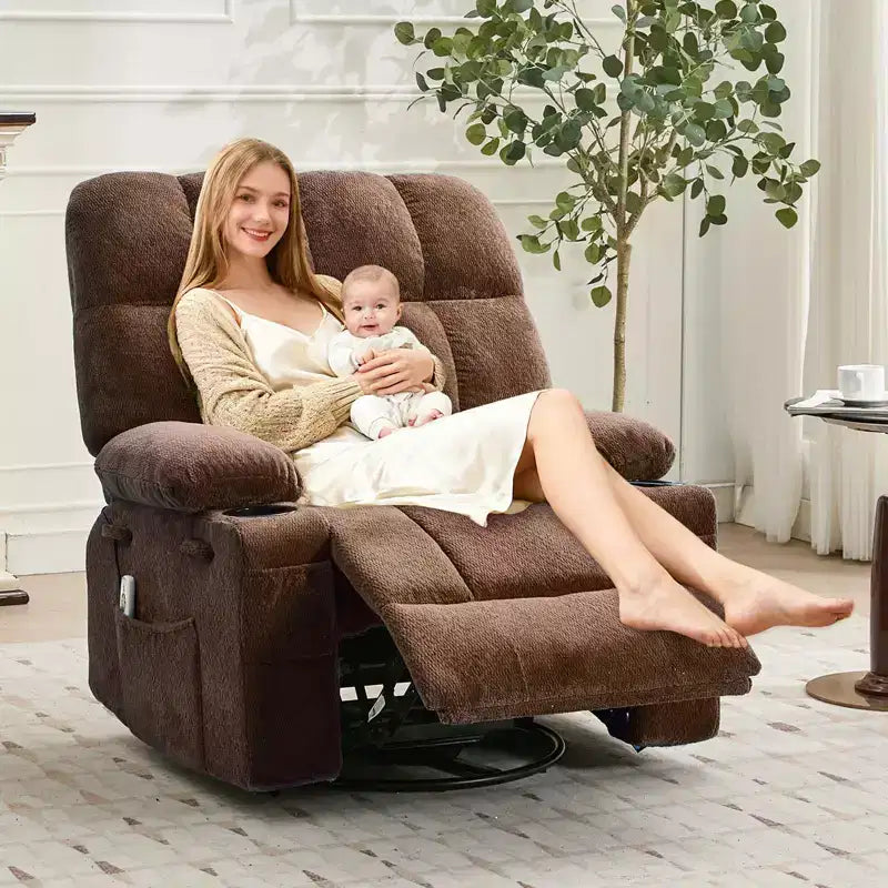 Ultra-Comfort Oversized Massage Recliner Chair with Heat, Manual Swivel Rocker,Includes Lumbar Support,Side Pockets&Dual Cup Holders for Big and Tall