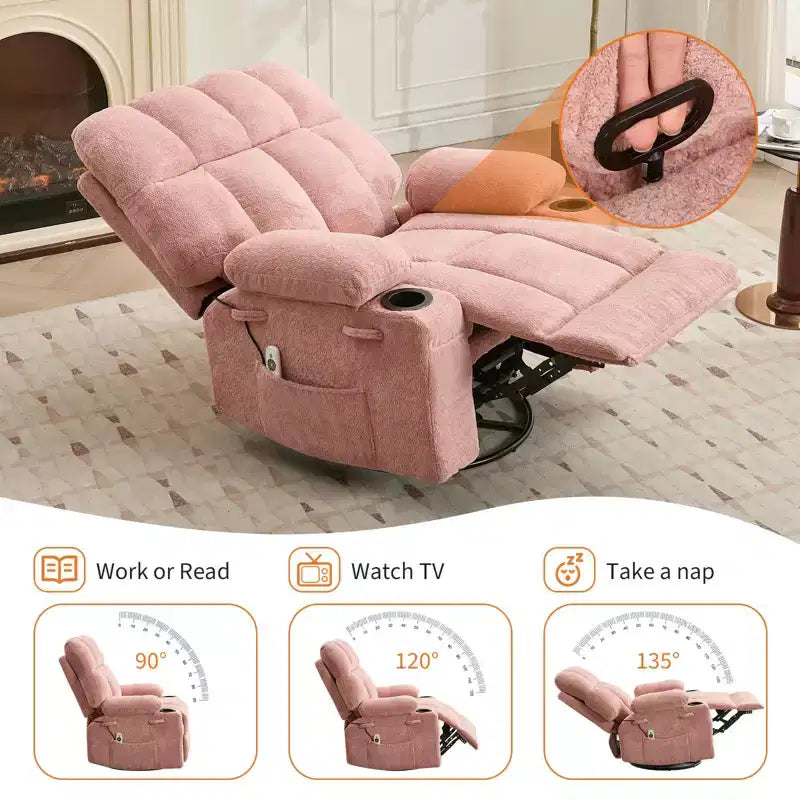 Ultra-Comfort Oversized Massage Recliner Chair with Heat, Manual Swivel Rocker,Includes Lumbar Support,Side Pockets&Dual Cup Holders for Big and Tall