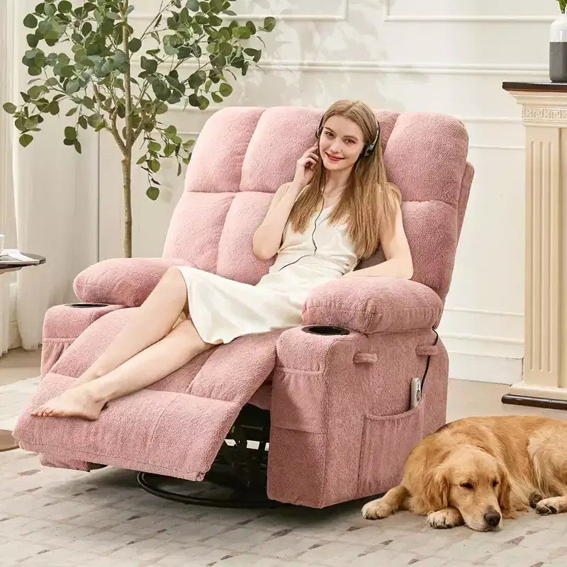 Ultra-Comfort Oversized Massage Recliner Chair with Heat, Manual Swivel Rocker,Includes Lumbar Support,Side Pockets&Dual Cup Holders for Big and Tall