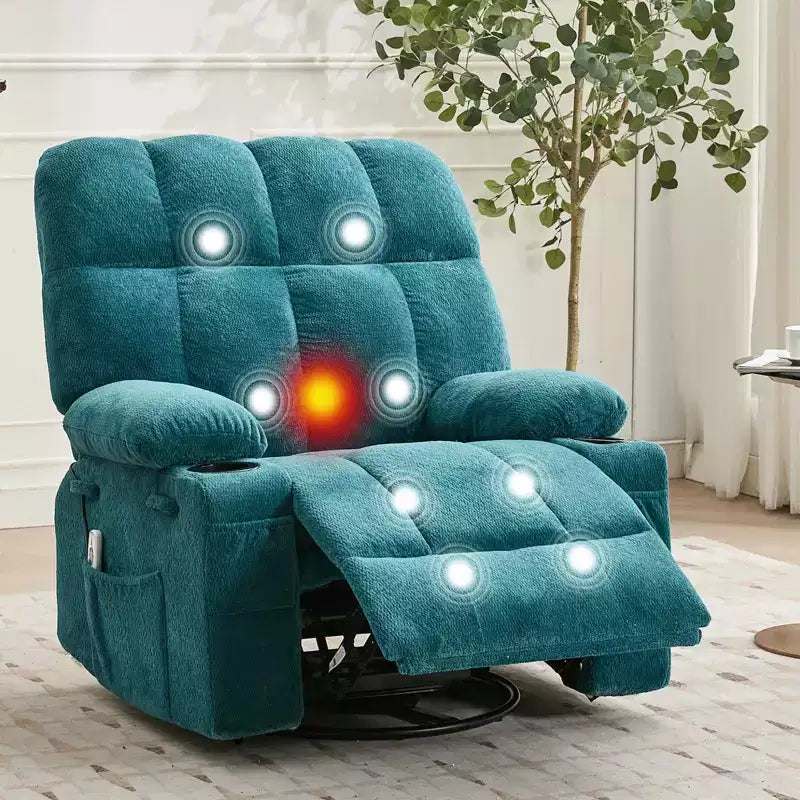 Ultra-Comfort Oversized Massage Recliner Chair with Heat, Manual Swivel Rocker,Includes Lumbar Support,Side Pockets&Dual Cup Holders for Big and Tall