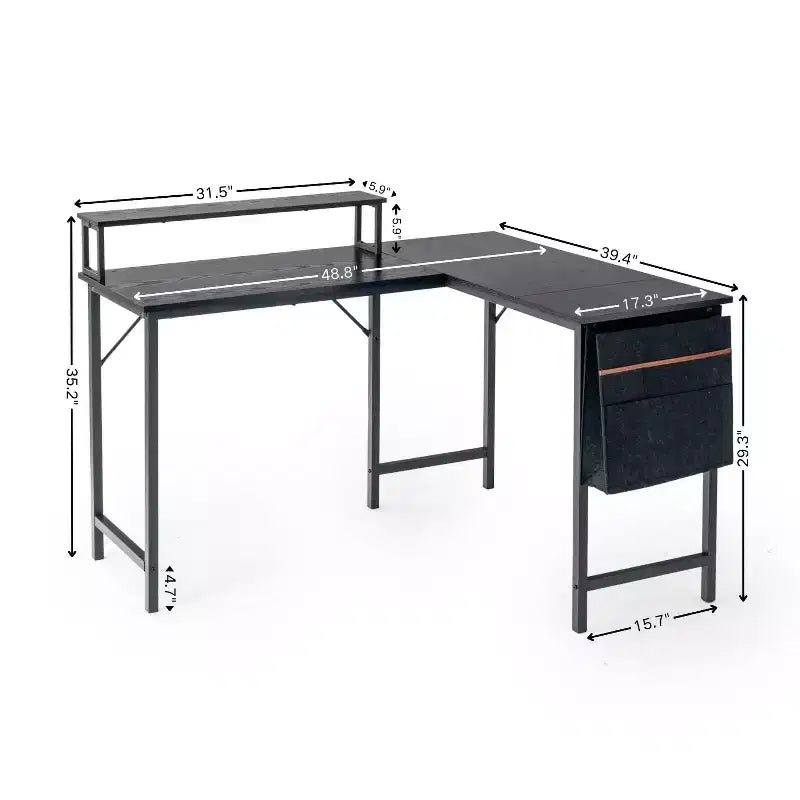 L Shaped Computer Desk Reversible with LED Lights, 48.8 Writing Gaming Table with Shelf, Home Office Desk Corner Desk with Storage Bag