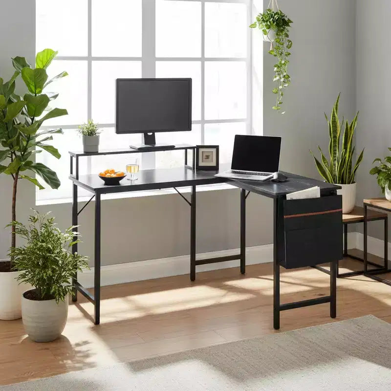 L Shaped Computer Desk Reversible with LED Lights, 48.8 Writing Gaming Table with Shelf, Home Office Desk Corner Desk with Storage Bag