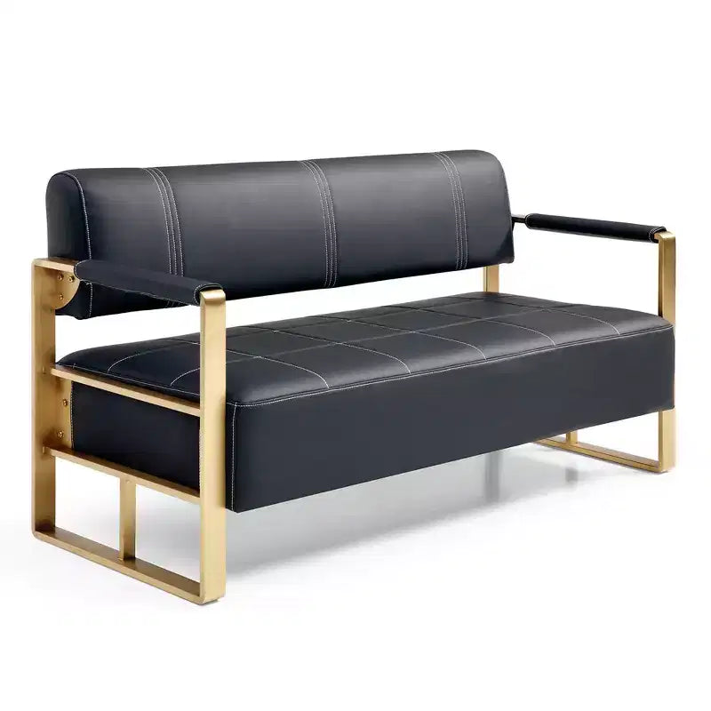 57.9 W Loveseat Sofa, 2 Seat Couch With Metal Armrests, Wide Thick Backrest, High-density Foam Seat Padded, Accent Love Seats, Black
