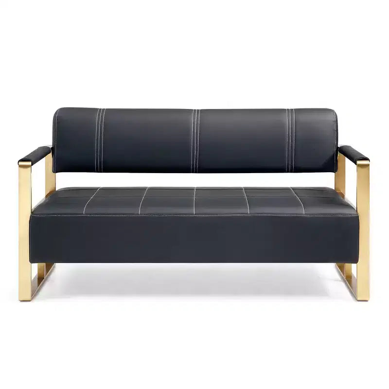 57.9 W Loveseat Sofa, 2 Seat Couch With Metal Armrests, Wide Thick Backrest, High-density Foam Seat Padded, Accent Love Seats, Black
