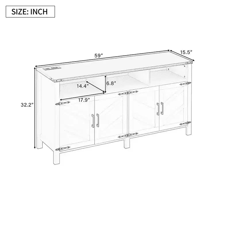 59 Modern 4-Door Sideboard Buffet Cabinet with Half-Open Storage, Adjustable Shelves, TV Stand, Living Room, Dining Room, Entryway