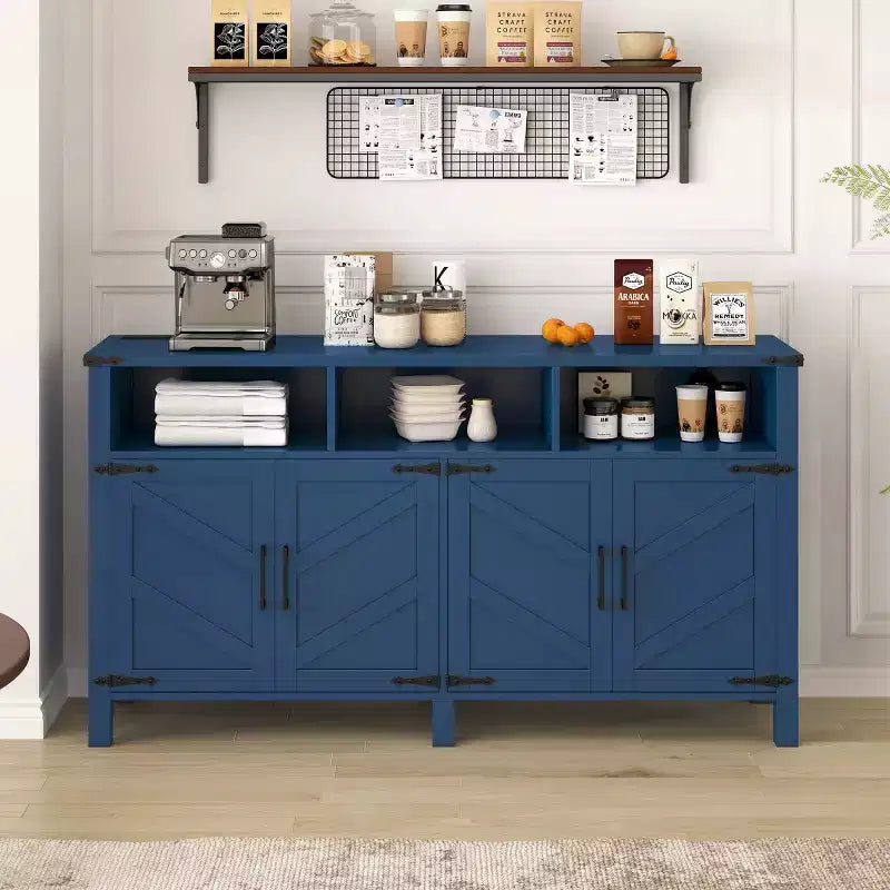 59 Modern 4-Door Sideboard Buffet Cabinet with Half-Open Storage, Adjustable Shelves, TV Stand, Living Room, Dining Room, Entryway