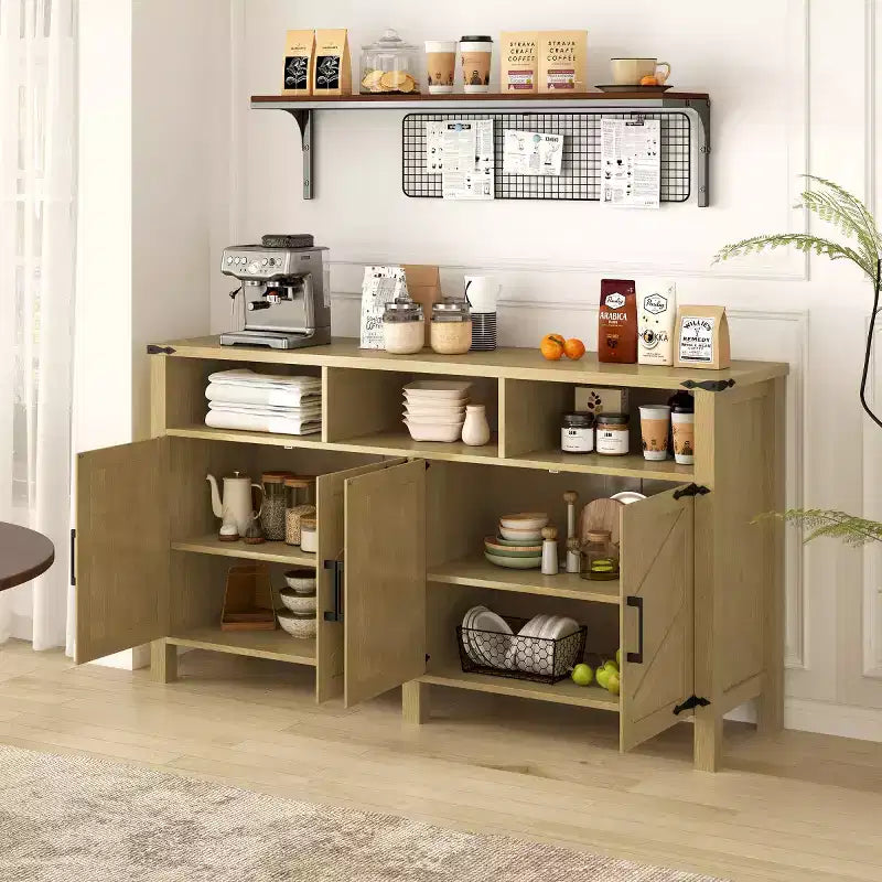 59 Modern 4-Door Sideboard Buffet Cabinet with Half-Open Storage, Adjustable Shelves, TV Stand, Living Room, Dining Room, Entryway-Panipeachy