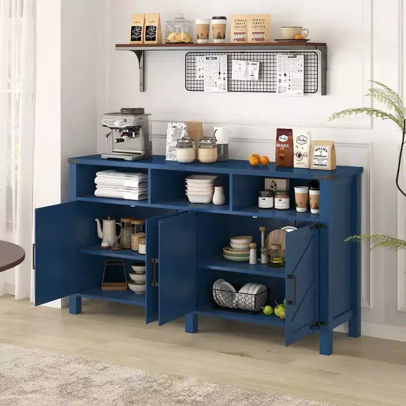 59 Modern 4-Door Sideboard Buffet Cabinet with Half-Open Storage, Adjustable Shelves, TV Stand, Living Room, Dining Room, Entryway