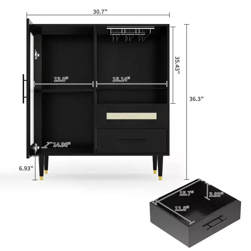 Modern Wine Bar Cabinet & Mini Coffee Bar Cabinet with Storage,Liquor Storage Sideboard with Tempered Glass Door &Drawers for Home Kitchen,Dining Room