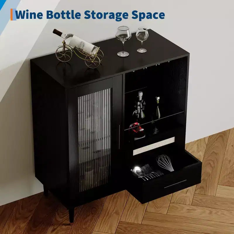 Modern Wine Bar Cabinet & Mini Coffee Bar Cabinet with Storage,Liquor Storage Sideboard with Tempered Glass Door &Drawers for Home Kitchen,Dining Room