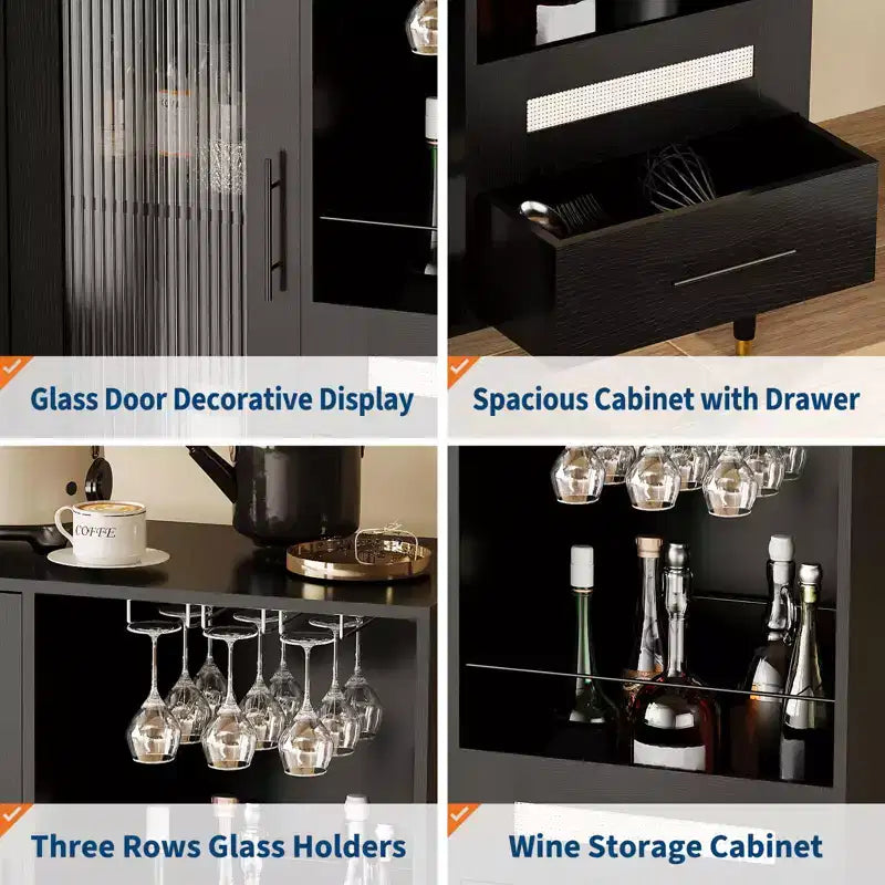 Modern Wine Bar Cabinet & Mini Coffee Bar Cabinet with Storage,Liquor Storage Sideboard with Tempered Glass Door &Drawers for Home Kitchen,Dining Room