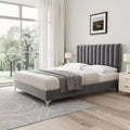 Bed Frame with Adjustable Headboard, Velvet Upholstered Platform Bed Frame with Wooden Slats Support, Full Bed Frame with Under Space