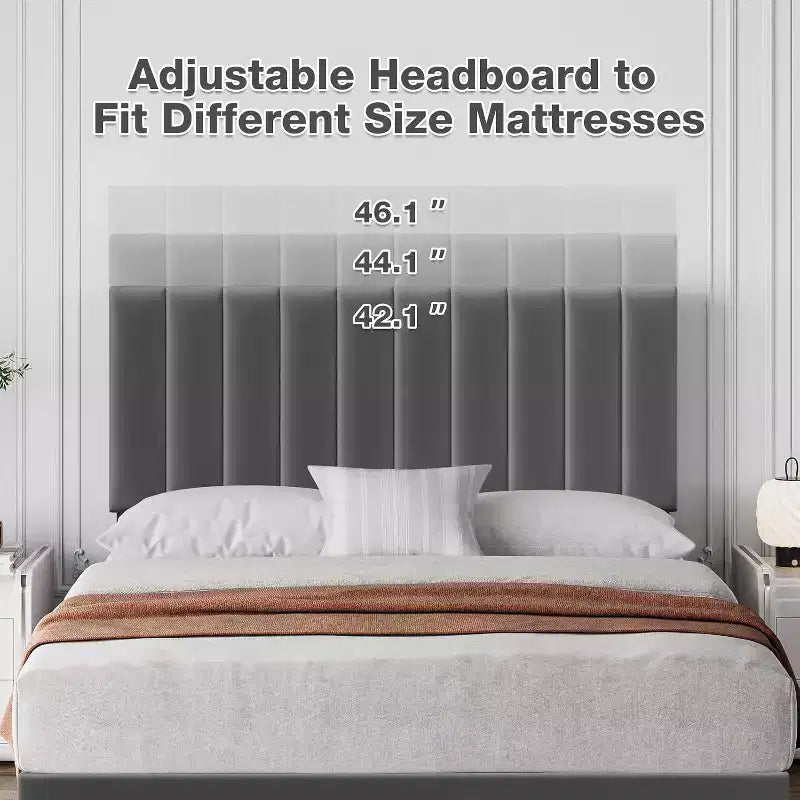 Bed Frame with Adjustable Headboard, Velvet Upholstered Platform Bed Frame with Wooden Slats Support, Full Bed Frame with Under Space