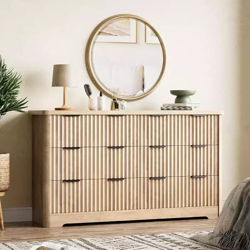 luted 6 Drawer Dresser Modern Storage Cabinet with Wide Top for Bedroom Living Room Sturdy Wooden Chest of Drawers TV Stand Organizer