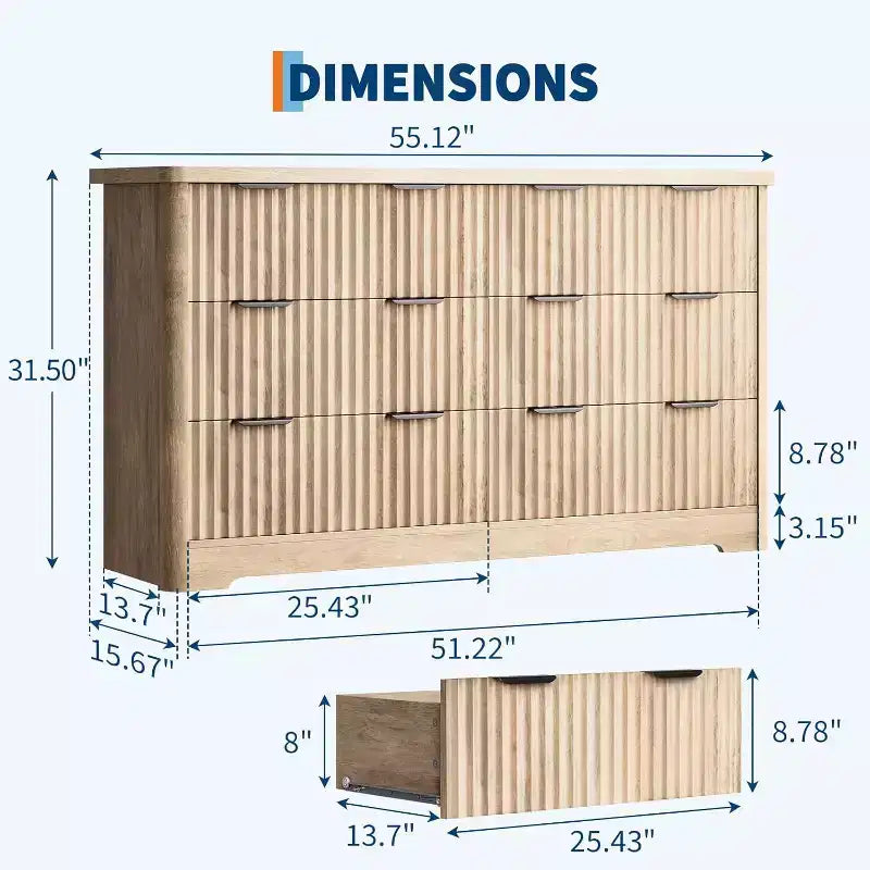 luted 6 Drawer Dresser Modern Storage Cabinet with Wide Top for Bedroom Living Room Sturdy Wooden Chest of Drawers TV Stand Organizer