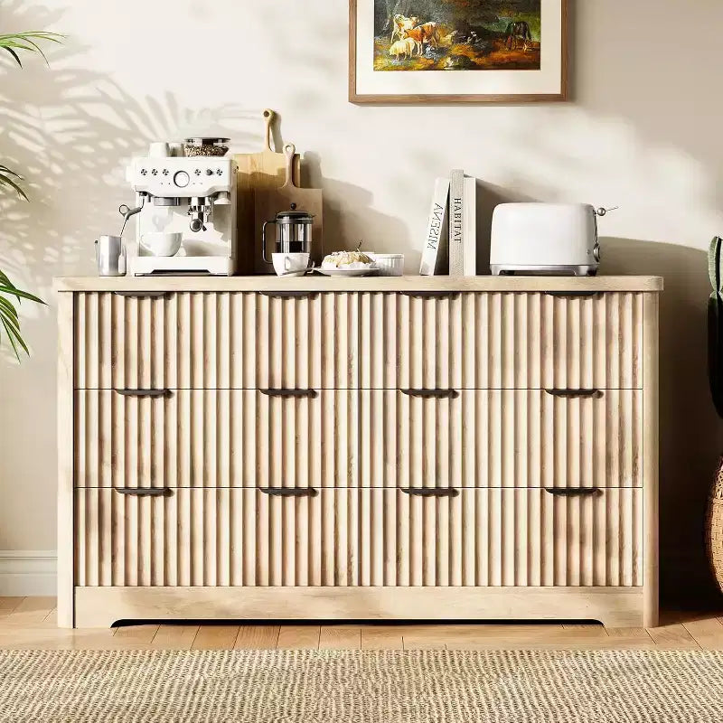 luted 6 Drawer Dresser Modern Storage Cabinet with Wide Top for Bedroom Living Room Sturdy Wooden Chest of Drawers TV Stand Organizer