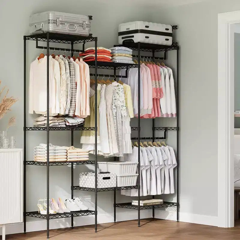 Acekool Metal Clothing Rack with 4 Adjustable Hanging Rods and 8 Shelves, Wardrobe Closet Organizer for Clothes, Shoes, and Accessories